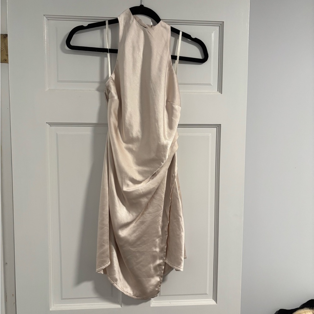 Hello Molly Cream Satin Halter Mini Dress - Picture 4 of 4
